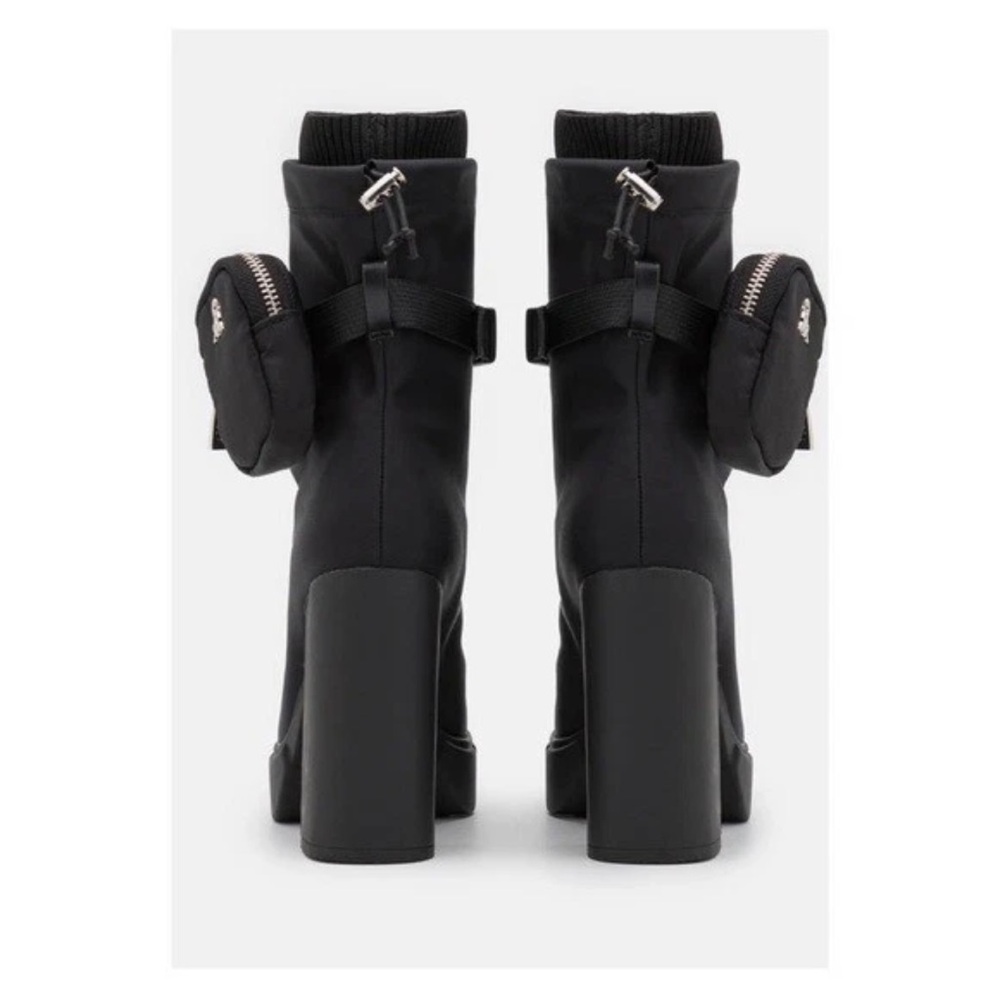 New! STEVE MADDEN RiseUp Zip Pocket Nylon Platform Square Heel Ankle Boots - Picture 4 of 15